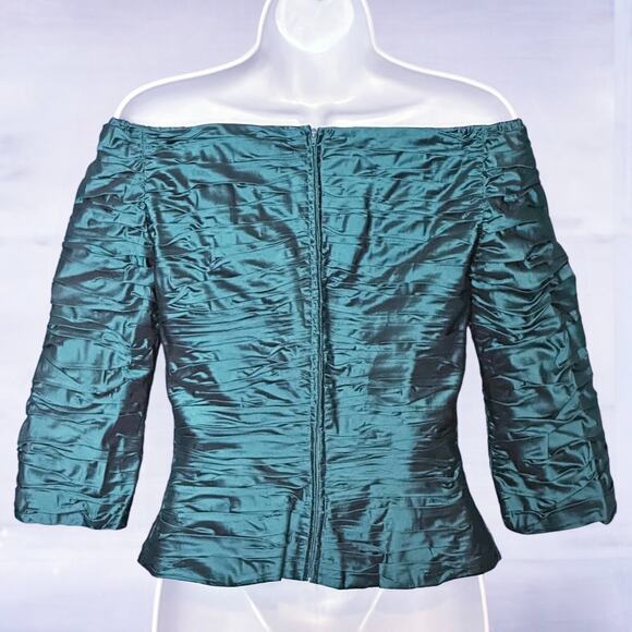 Vintage Chetta B Teal Silk Ruched Off Shoulder Party Top Size 4 Bloom Noviello - Picture 6 of 8